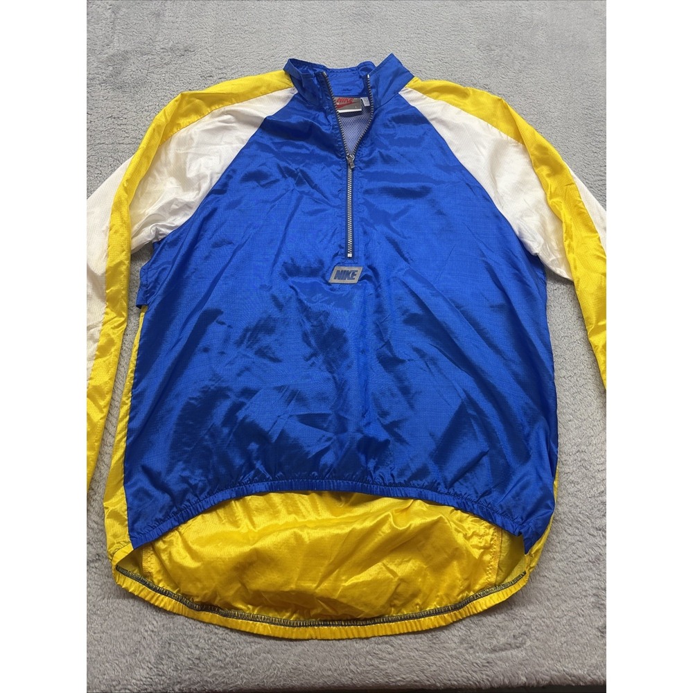 Vintage 90's Nike Windbreaker 1/4 Zip Pullover Men's L Blue Yellow Hong Kong